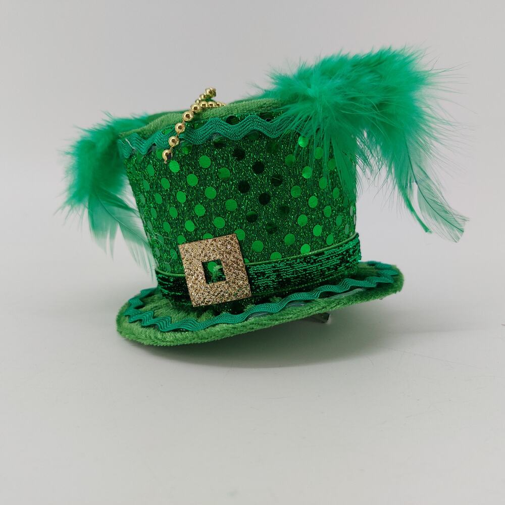 St. Patrick’s Day Mini Top Hat Hair Brooch Fascinator Mini Top Hat with Feather
